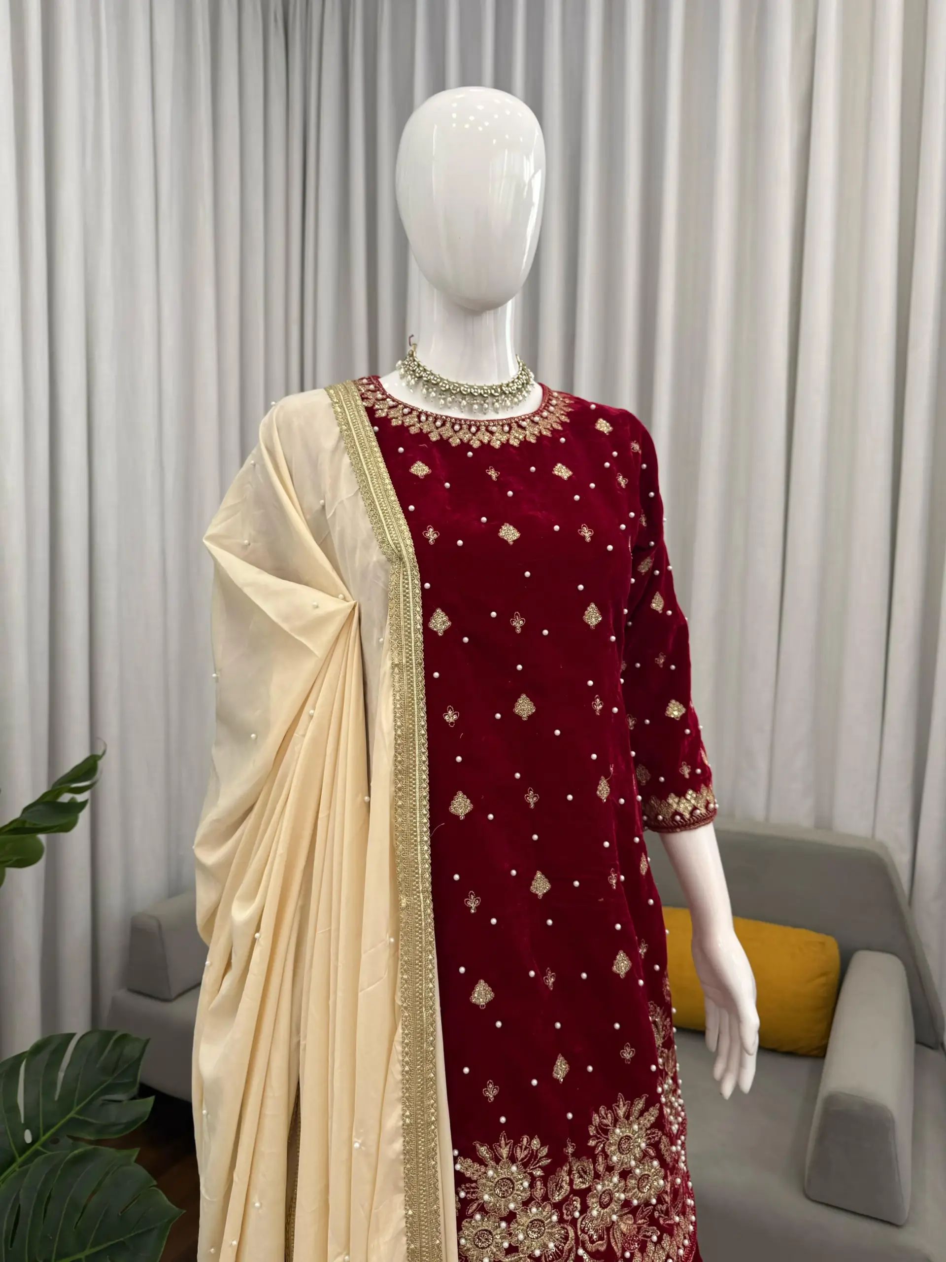 Velvet Plazzo Pakistani Salwar suit - Image 3