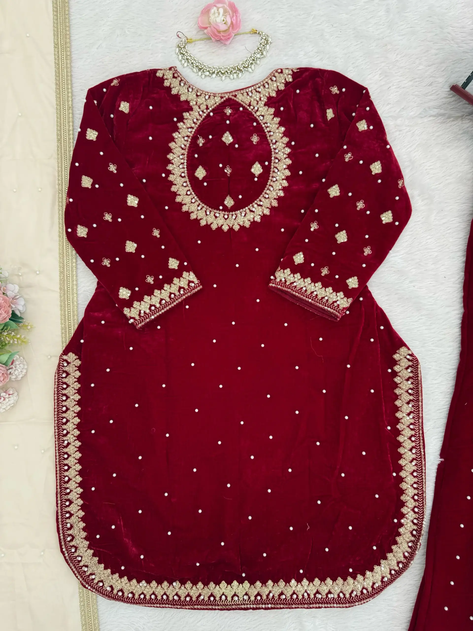 Velvet Plazzo Pakistani Salwar suit - Image 5