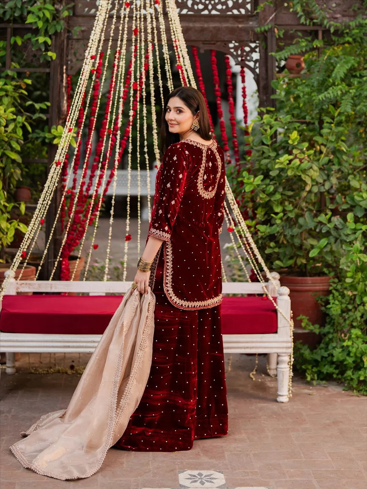 Velvet Plazzo Pakistani Salwar suit - Image 6