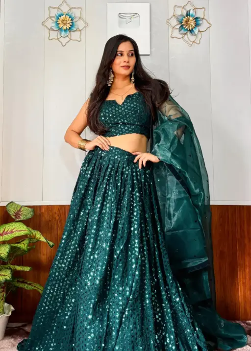 Wedding Special Georgette Green Lehenga