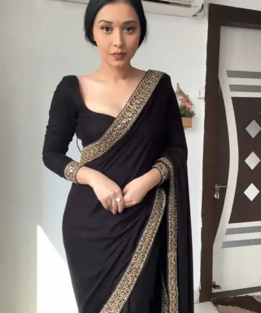 Winter Black Velvet Readymade Saree