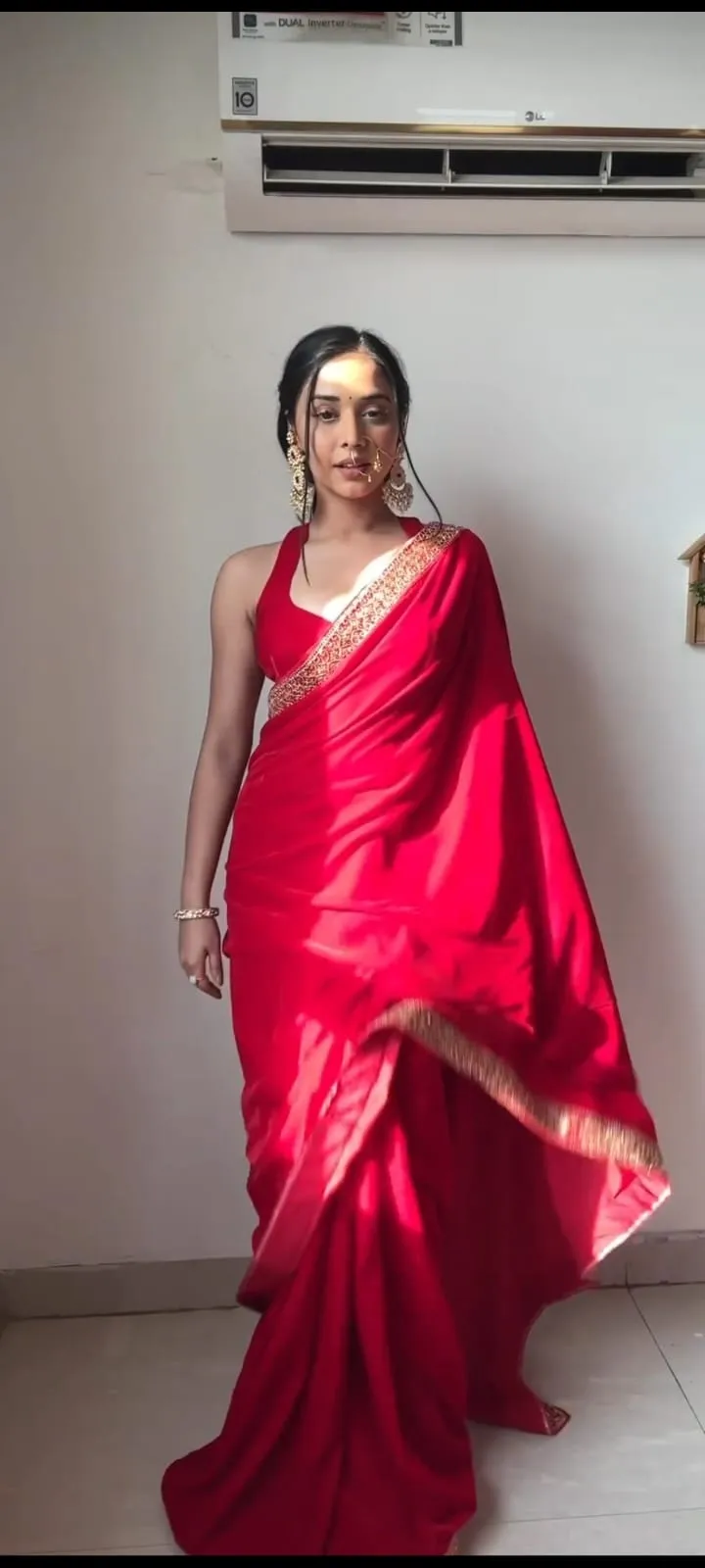 Winter Red Velvet Readymade Saree