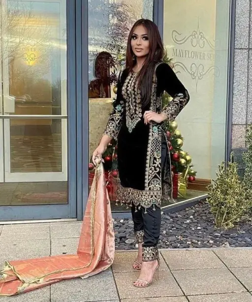 Winter Special Velvet Black Straight Suit