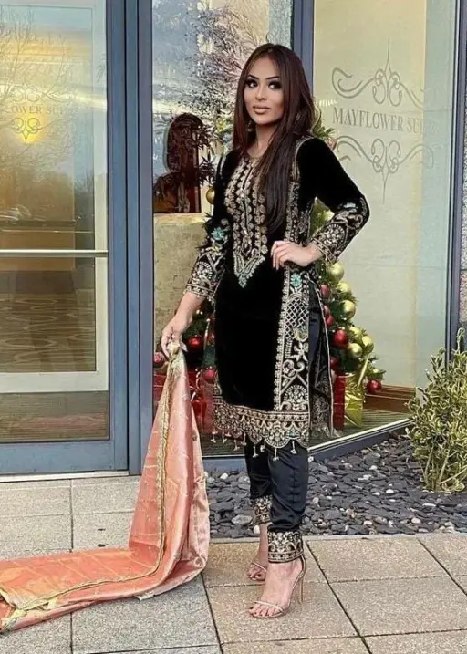 Winter Special Velvet Black Straight Suit