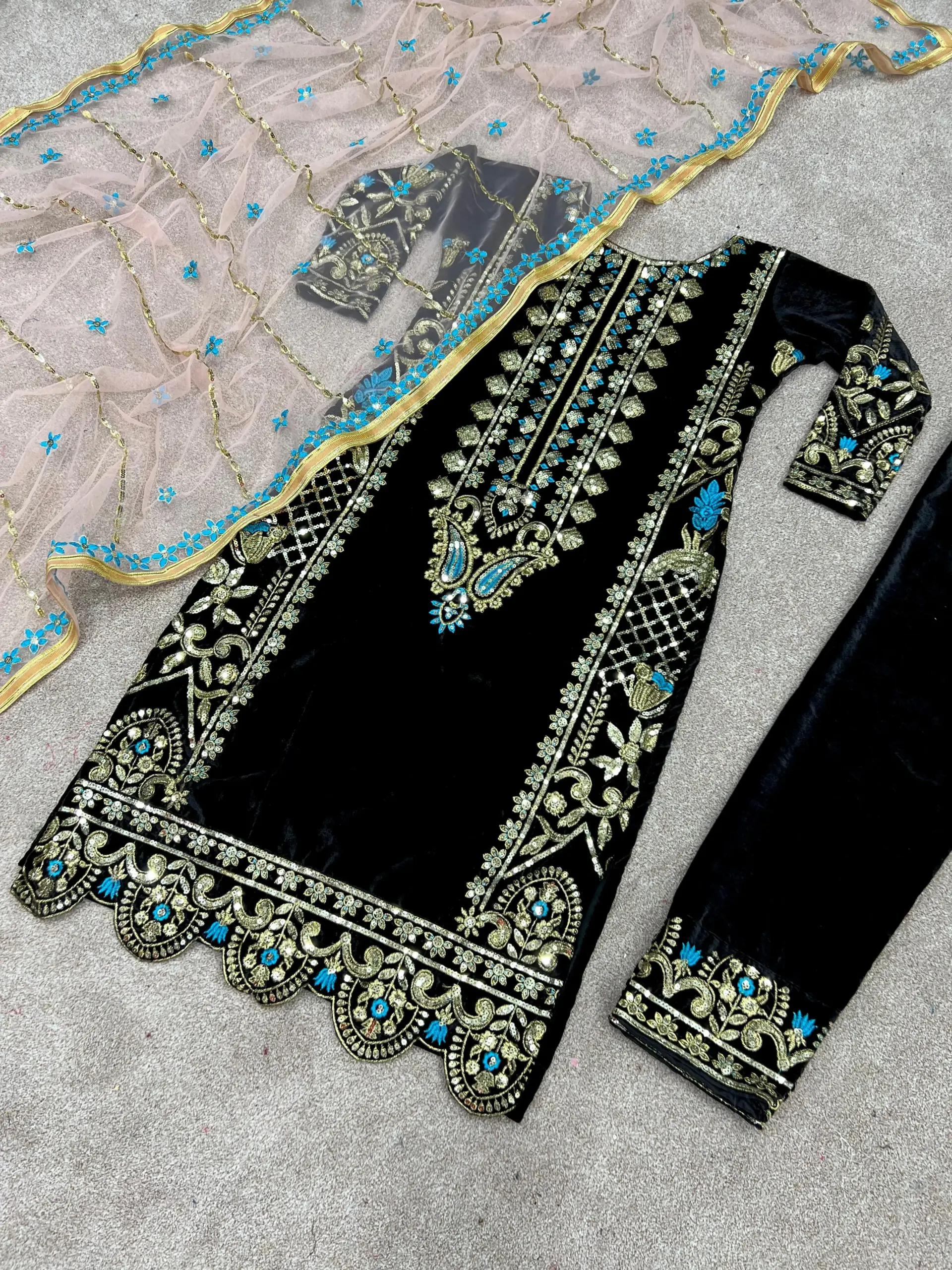 Winter Special Velvet Black Straight Suit - Image 2