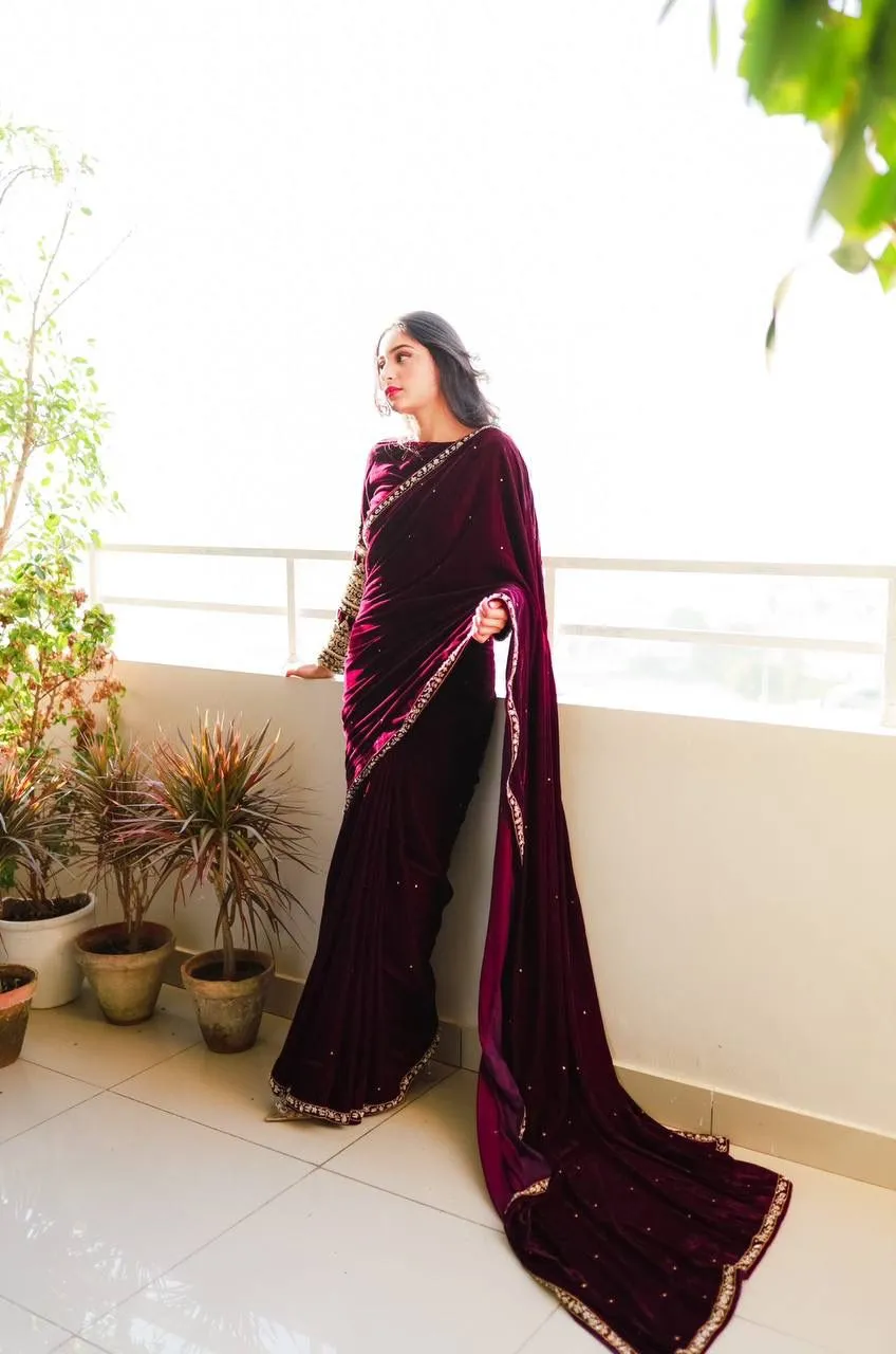 Winter Special Velvet Embroidery Sarees