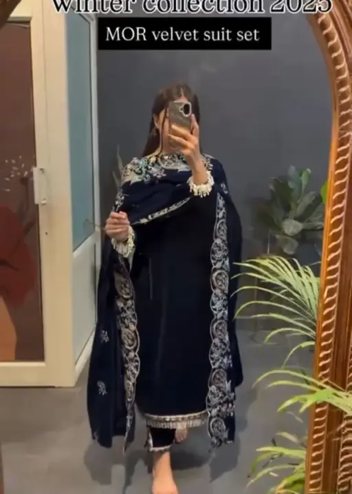 Winter Velvet Suit with Heavy Dupatta