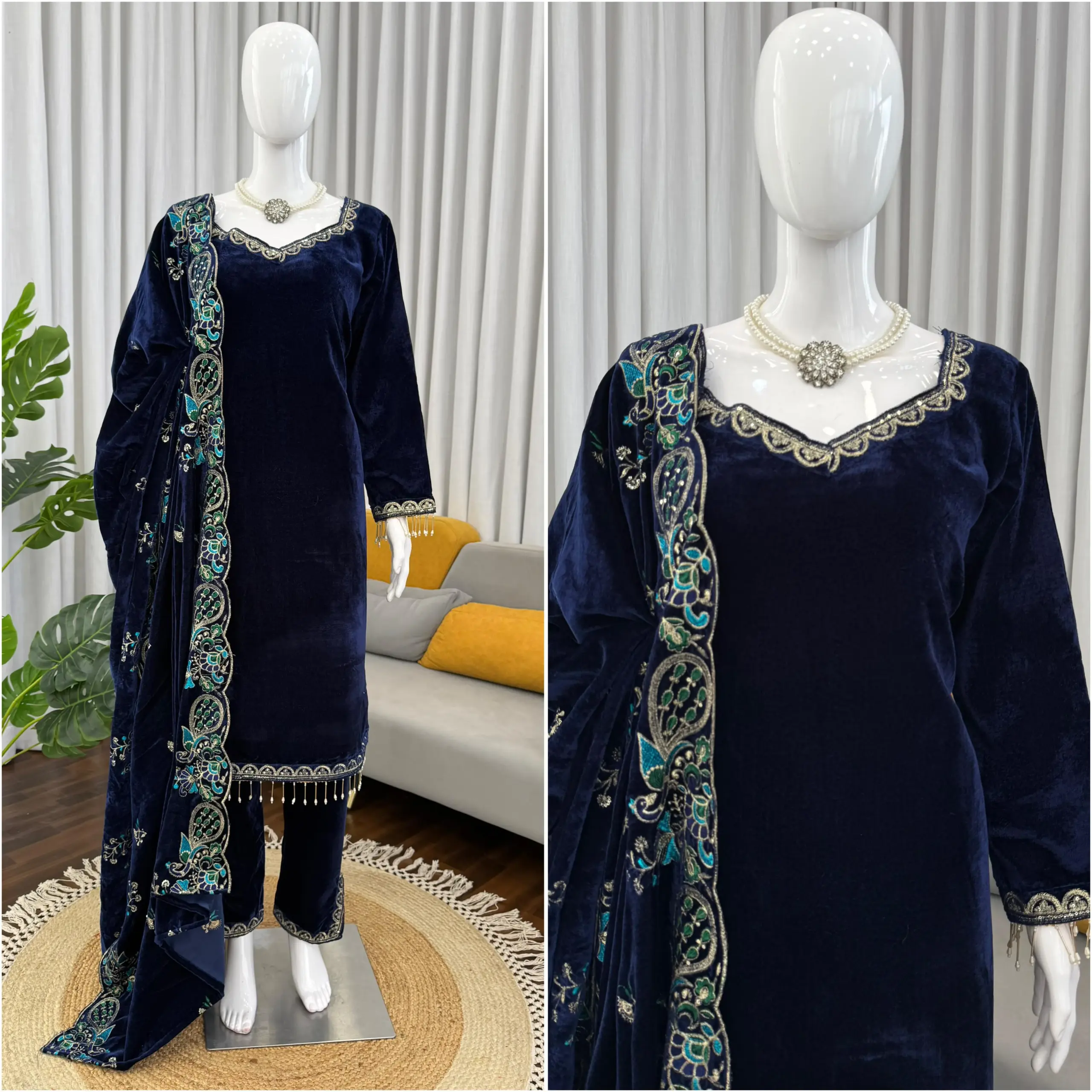 Winter Velvet Suit with Heavy Dupatta - Image 2