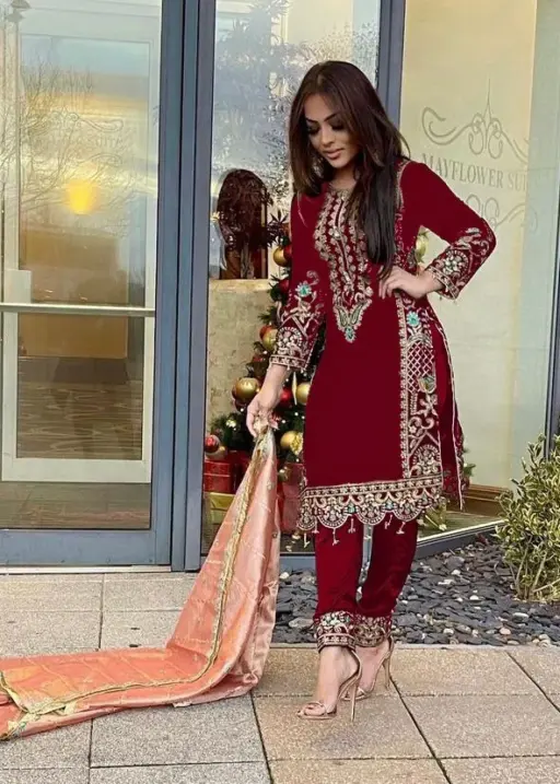 Winter Wear Velvet Red Suit