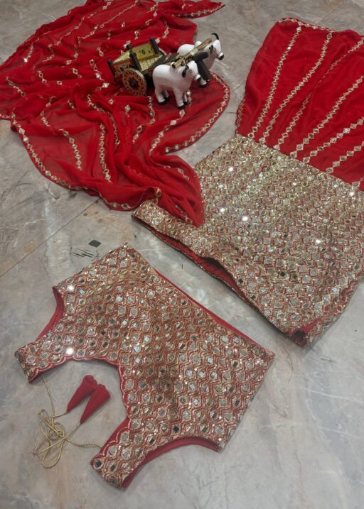 Sangeet Wear Red Readymade Lehenga Saree