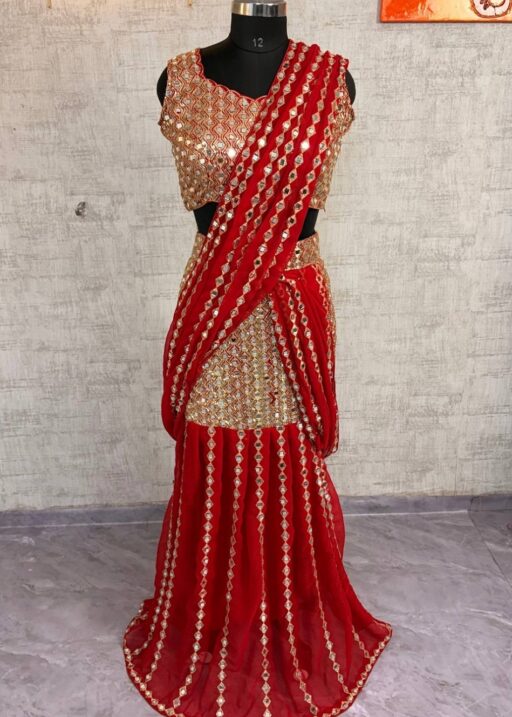 Sangeet Wear Red Readymade Lehenga Saree