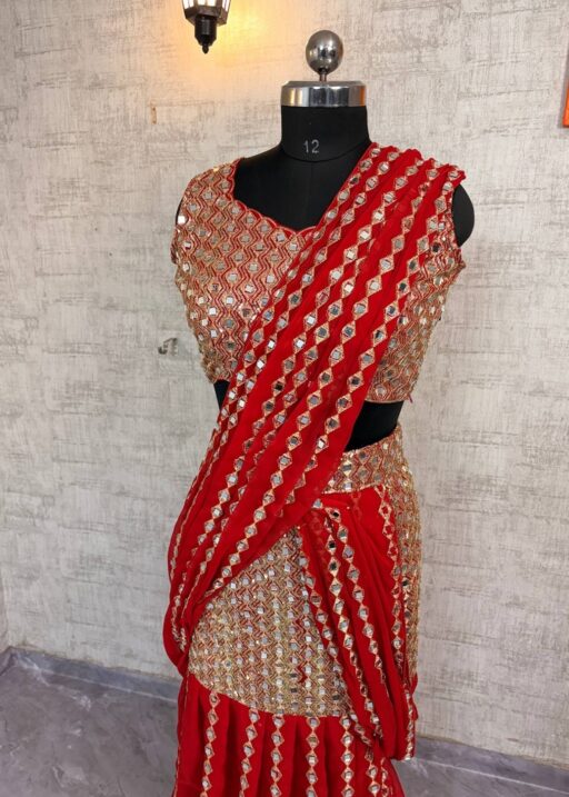 Sangeet Wear Red Readymade Lehenga Saree