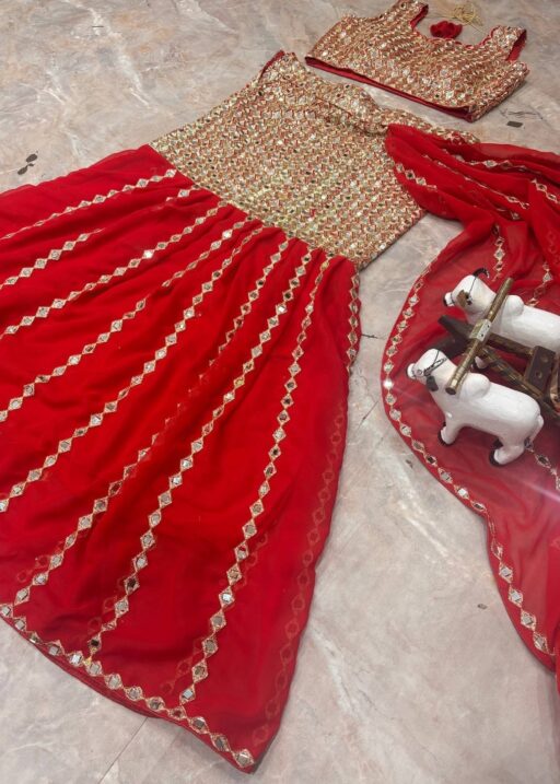 Sangeet Wear Red Readymade Lehenga Saree