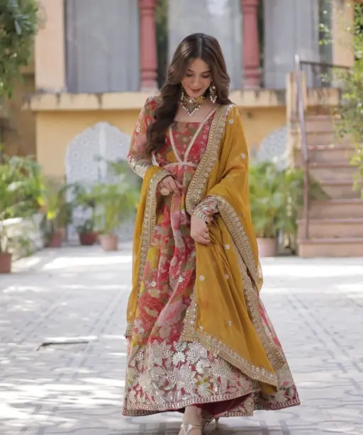 Alia Cut Pink Printed Gown with Dupatta for Occasion
