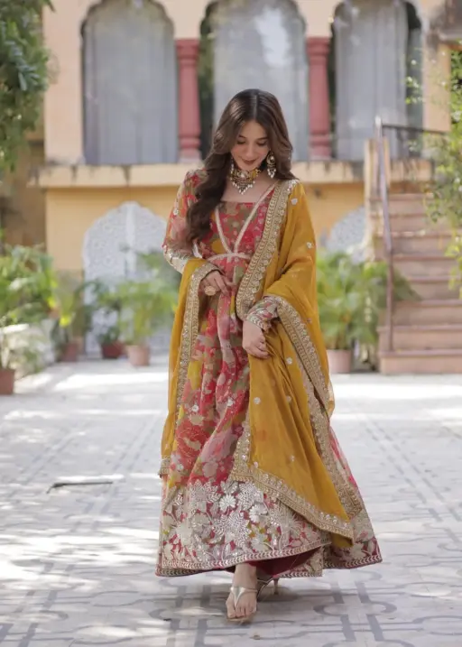 Alia Cut Pink Printed Gown with Dupatta for Occasion
