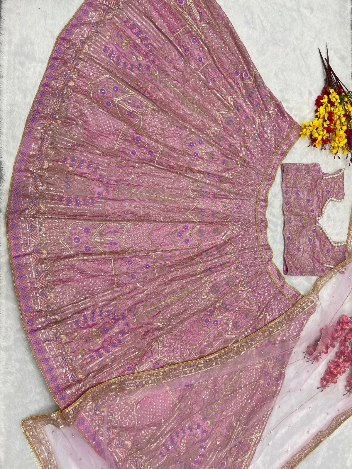 Baby Pink Bollywood Inspired Lehenga Choli - Image 3