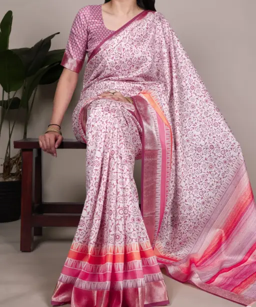 Baby Pink Floral Taser Silk Saree