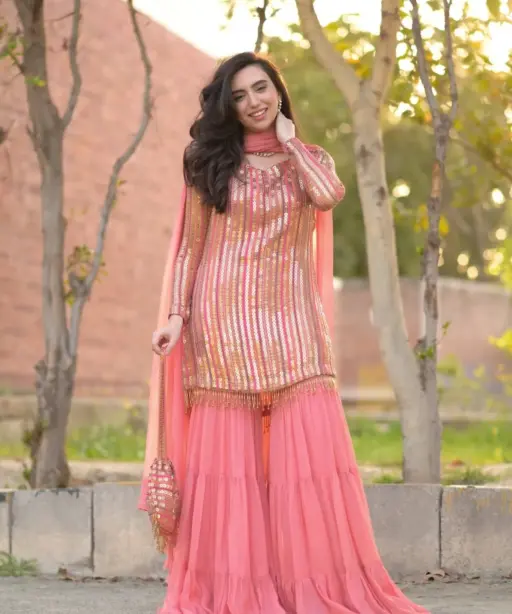 Baby Pink Short Top with Flair Plazzo Set