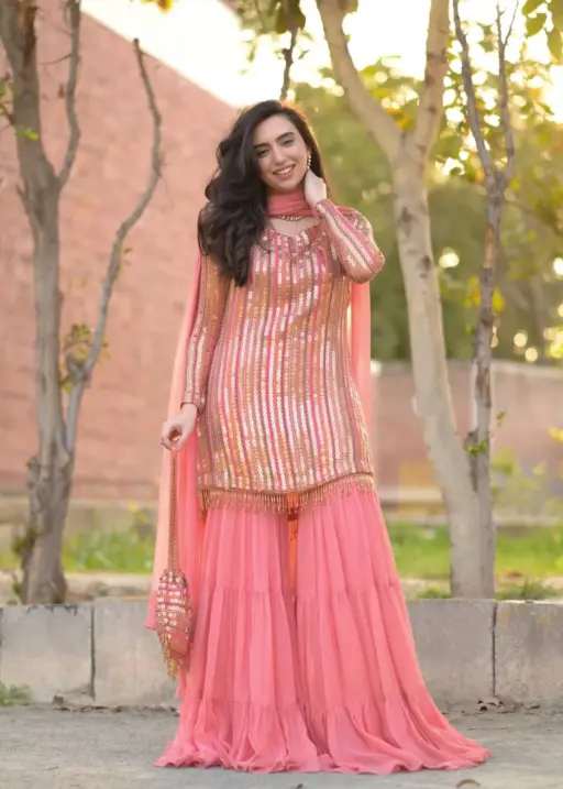 Baby Pink Short Top with Flair Plazzo Set