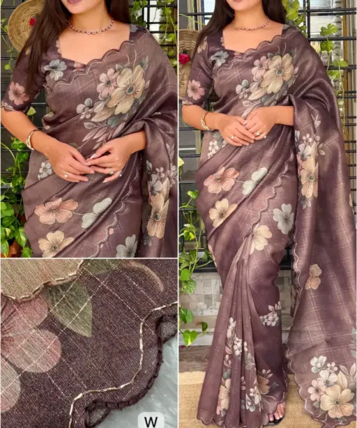 Beads and Cut work Floral Office Party Saree