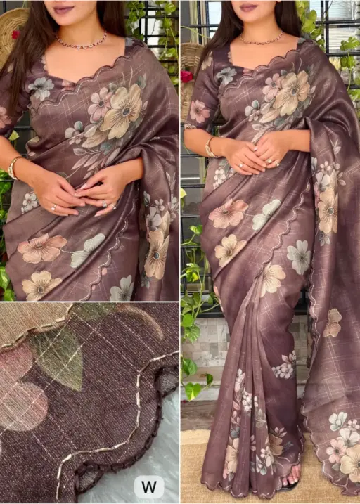 Beads and Cut work Floral Office Party Saree