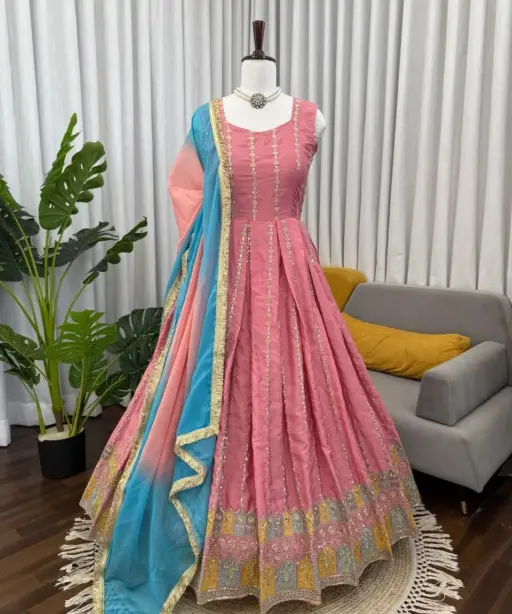 Beautiful Peach Anarkali Set