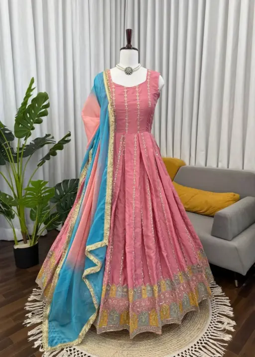Beautiful Peach Anarkali Set