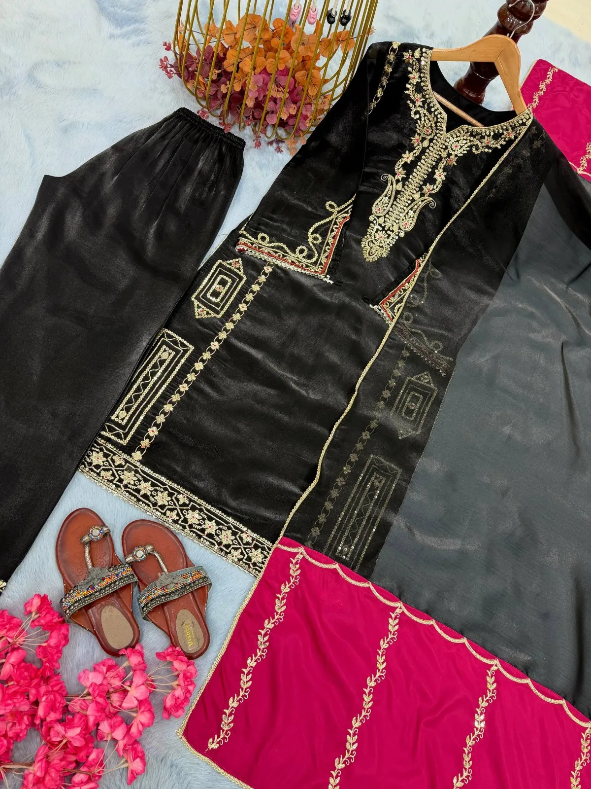 Black Pakistani Plazzo Salwar Suit - Image 2