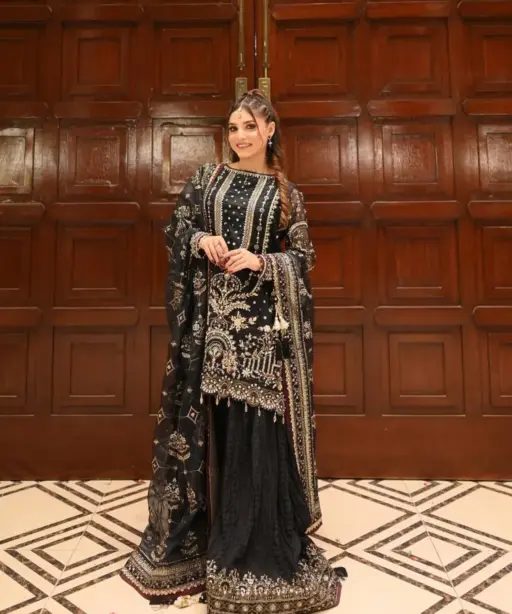 Black Pakistani Readymade Sharara Salwar Set
