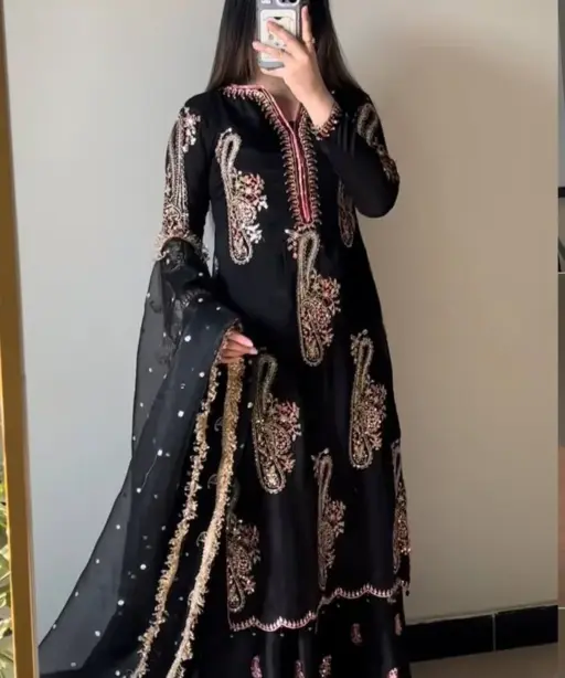 Black Sharara Suit Multi color Embroidery