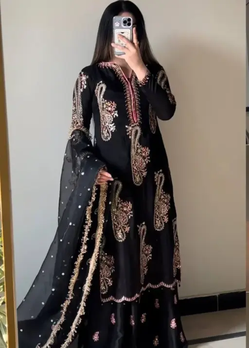 Black Sharara Suit Multi color Embroidery