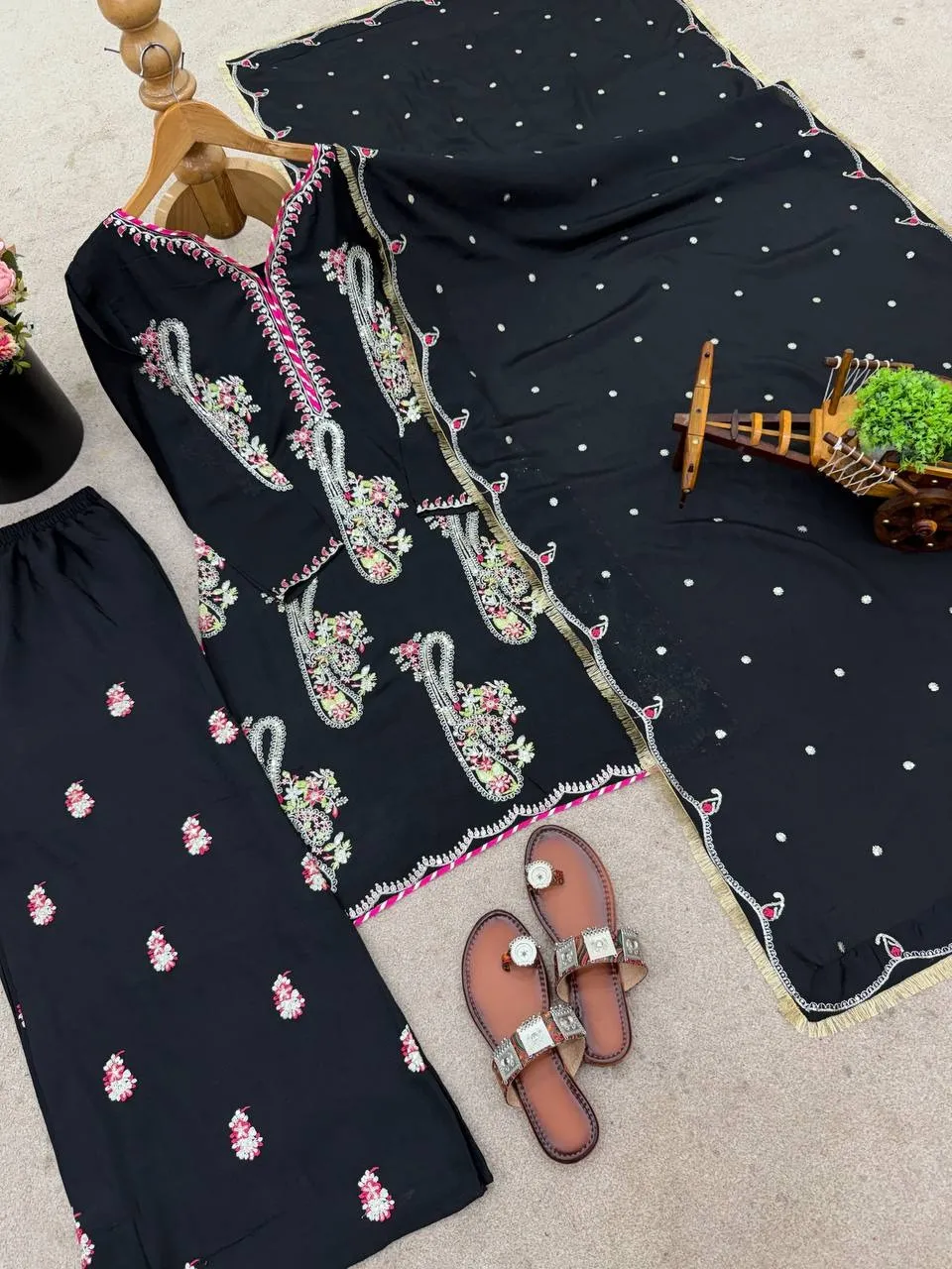 Black Sharara Suit Multi color Embroidery - Image 2