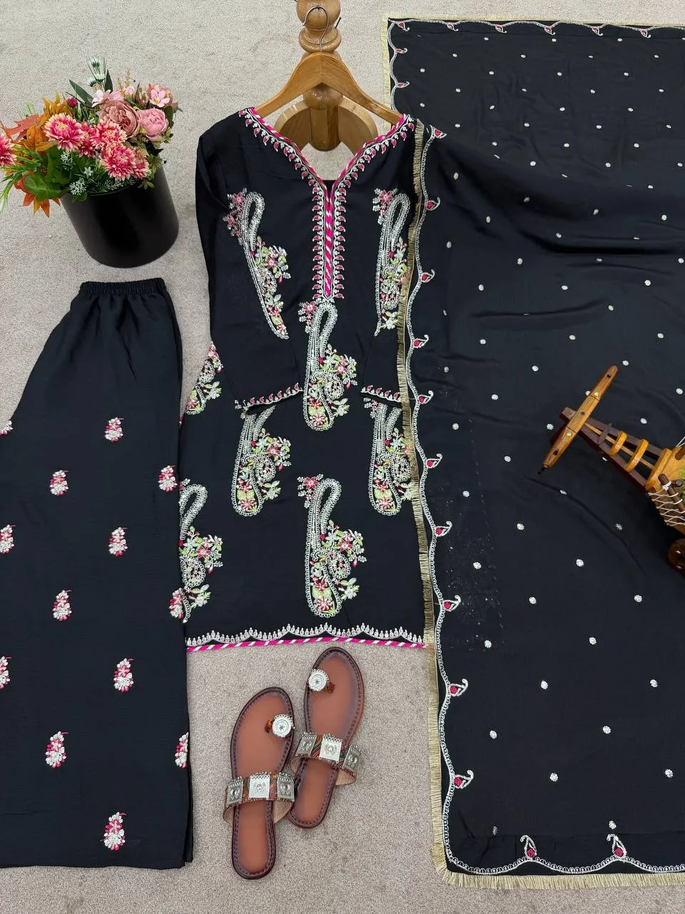 Black Sharara Suit Multi color Embroidery - Image 3