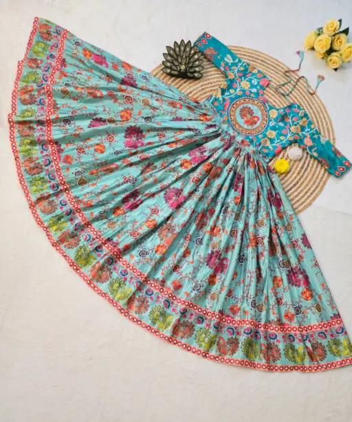 Blue Kalamkari Printed Gown Dupatta