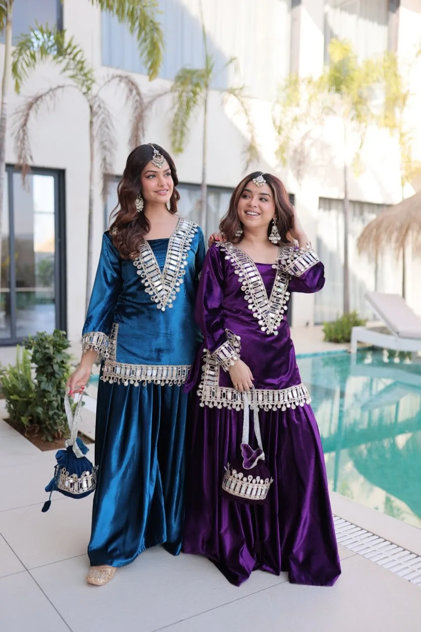 Blue Mirror Work Co ord Set with Batwa - Image 2