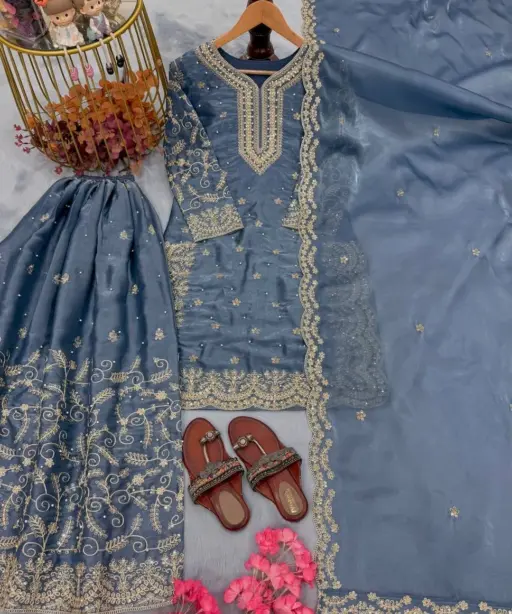 Blue Pakistani Plazzo Salwar Set Readymade