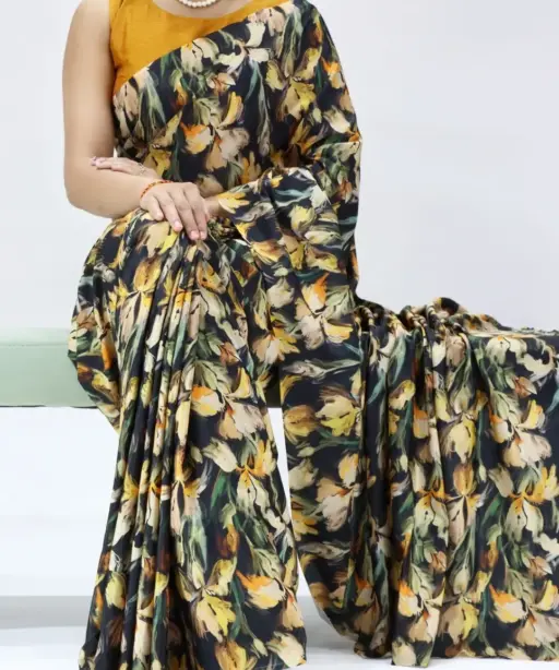 Crepe Silk Haldi Function Night Saree