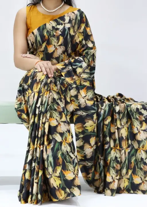 Crepe Silk Haldi Function Night Saree