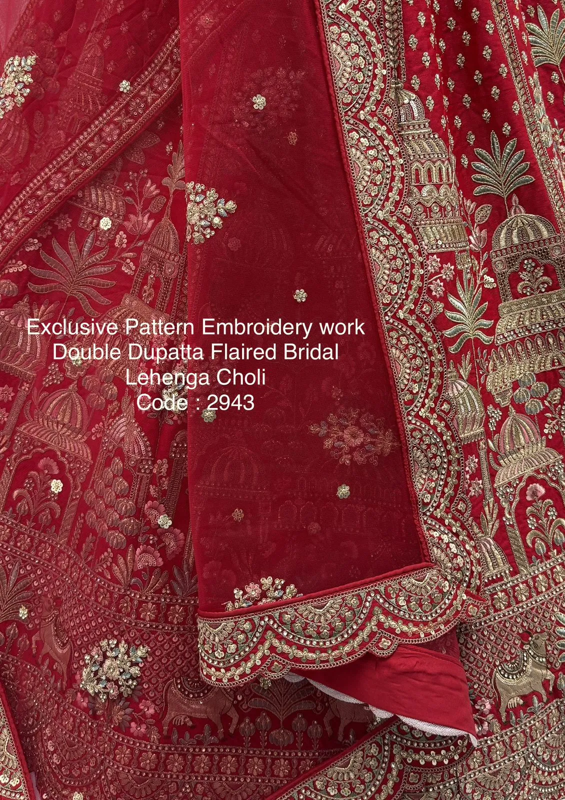 Double Dupatta Flared Bridal Lehenga Choli in Red - Image 4