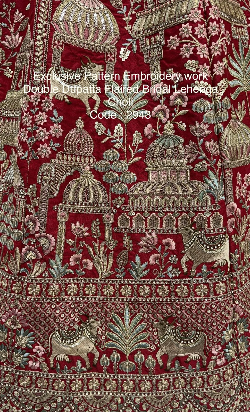 Double Dupatta Flared Bridal Lehenga Choli in Red - Image 5