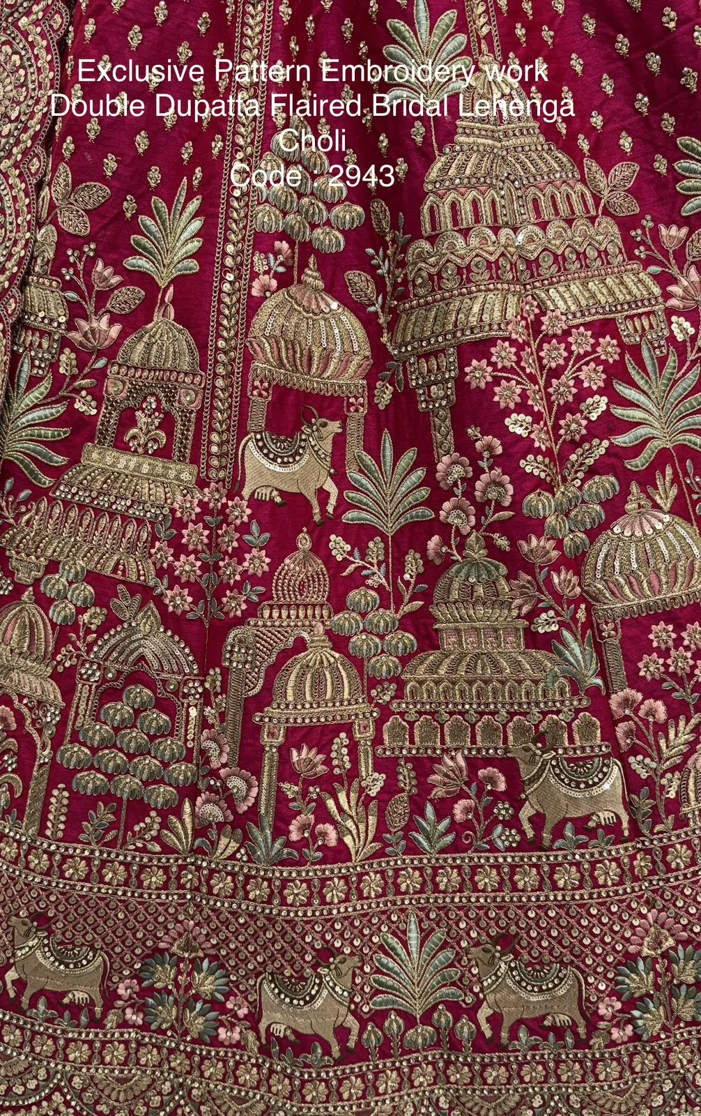 Double Dupatta Flared Bridal Lehenga Choli Rani Color - Image 3