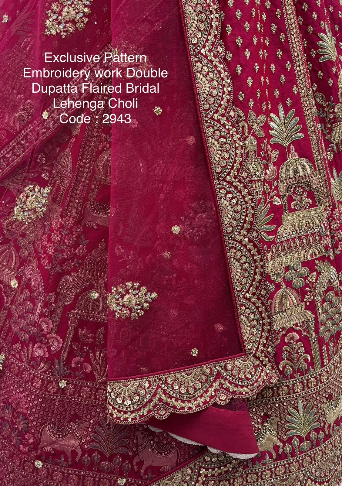 Double Dupatta Flared Bridal Lehenga Choli Rani Color - Image 6