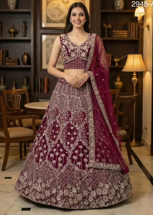 Elegant Premium Party Wear Net Lehenga Choli Rani Color