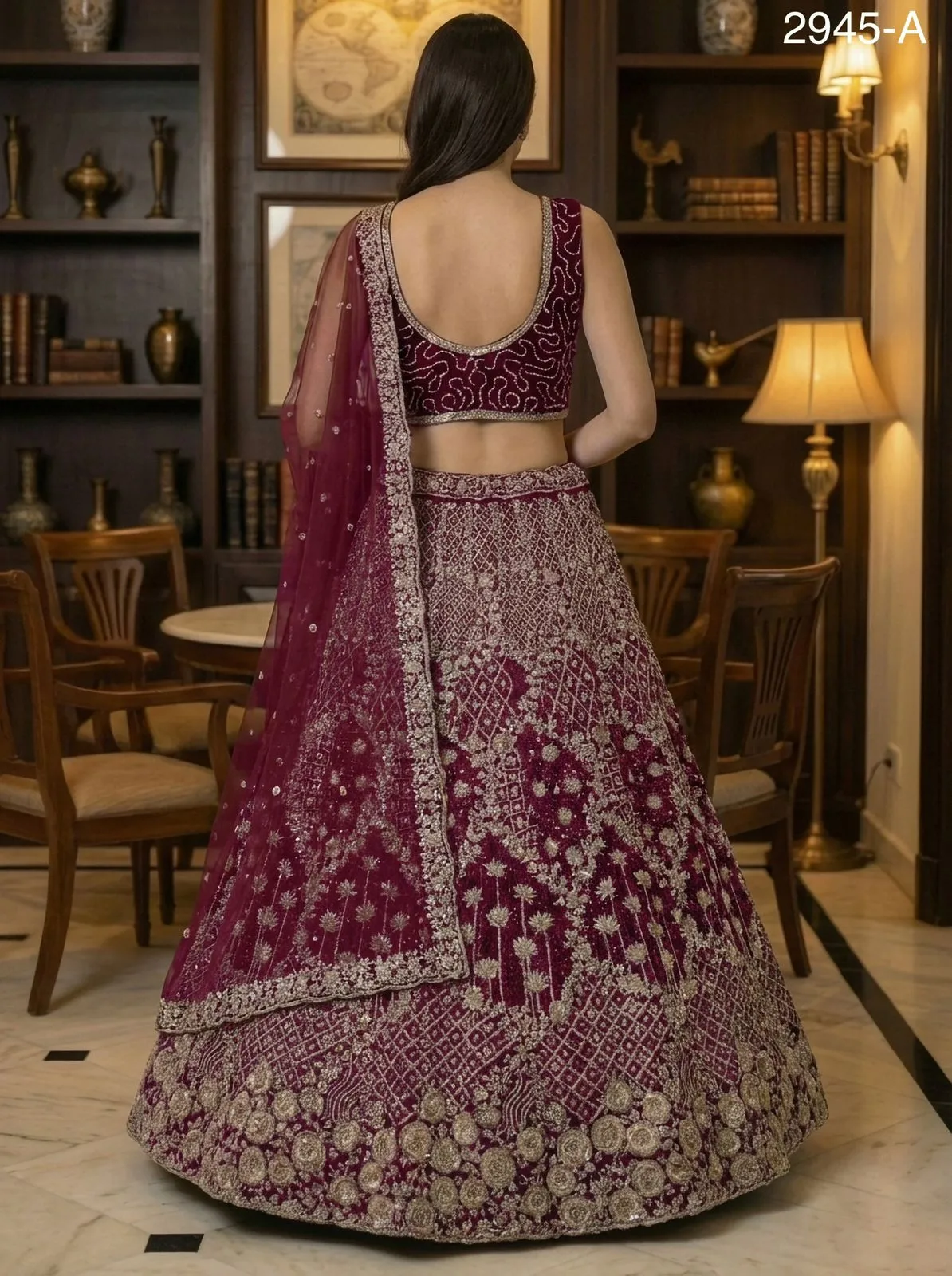 Elegant Premium Party Wear Net Lehenga Choli Rani Color - Image 3