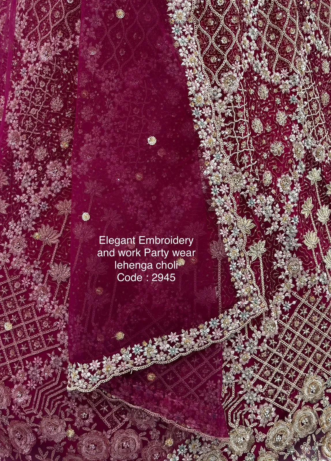 Elegant Premium Party Wear Net Lehenga Choli Rani Color - Image 4