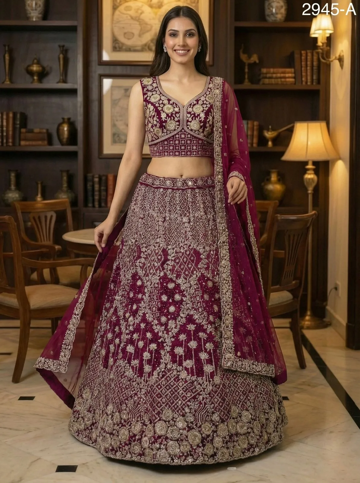 Elegant Premium Party Wear Net Lehenga Choli Rani Color - Image 5