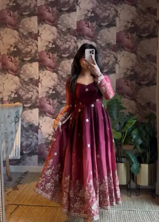 Elegant Purple Anarkali for Wedding Guest