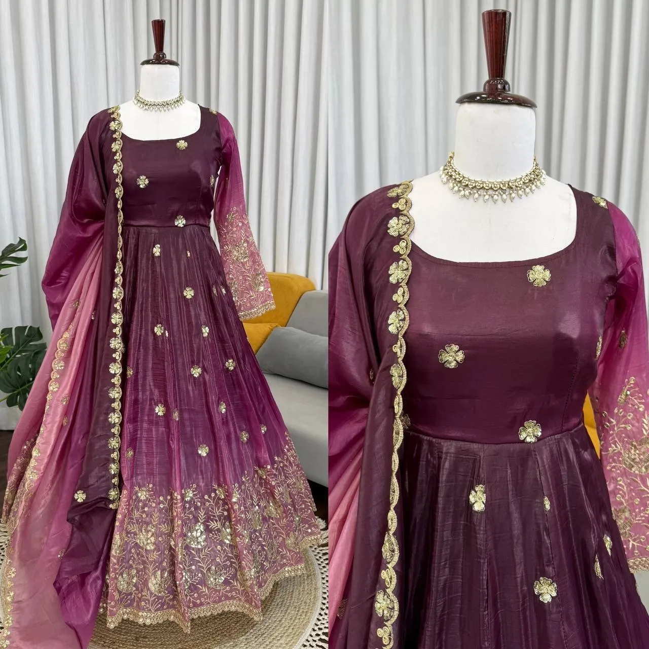 Elegant Purple Anarkali for Wedding Guest - Image 2