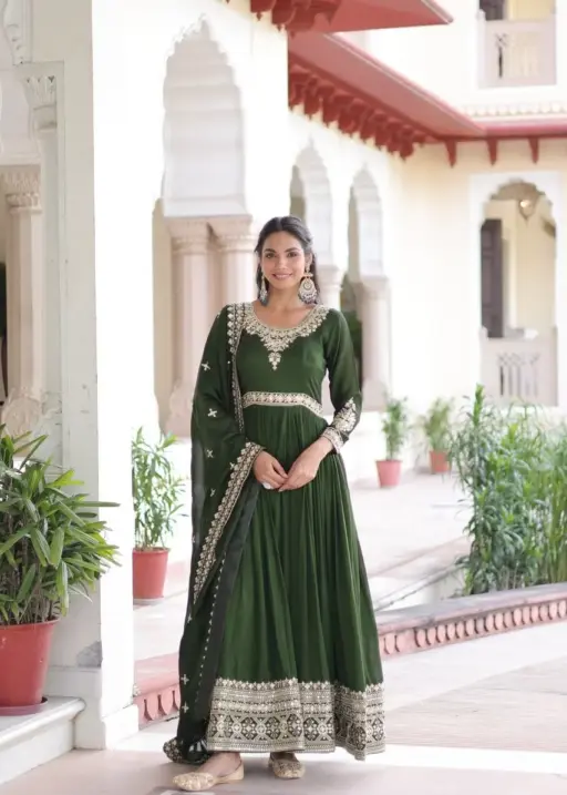 Embellished Green Anarkali Dress for Women