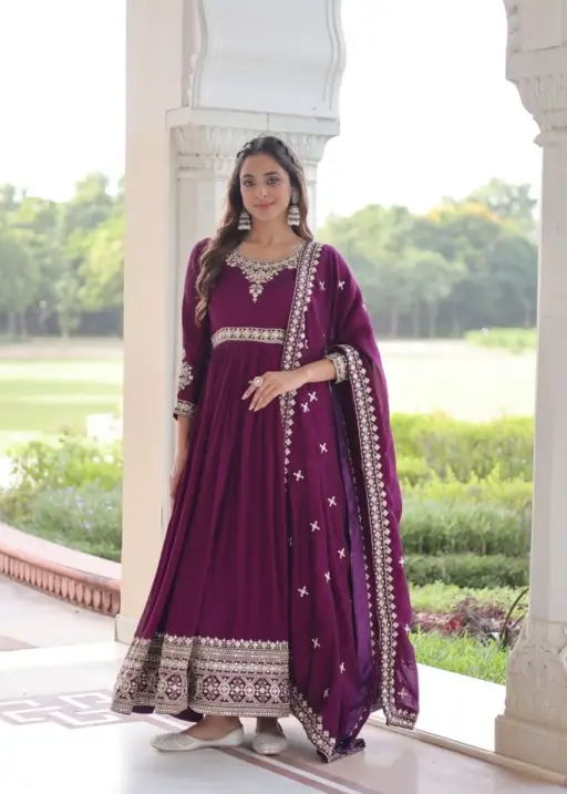 Ethnic Suit Wine Anarkali Dress for Women